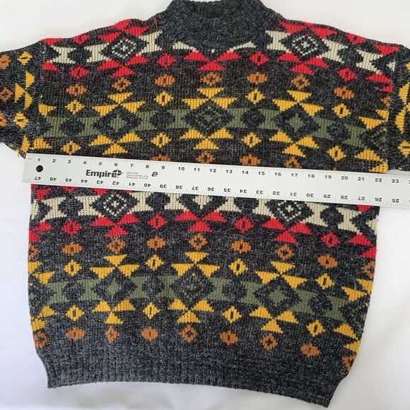 Vintage 90s Sweater Adult S* Dark Gray Autumn Fall Cosby Retro Funky Cozy Aztec - Picture 4 of 6
